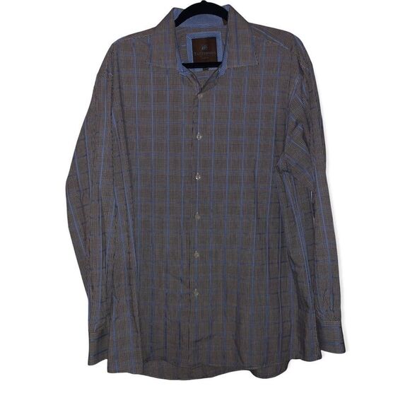 Tattersall Men's Blue Brown & White Plaid Button Down Shirt - Picture 1 of 8